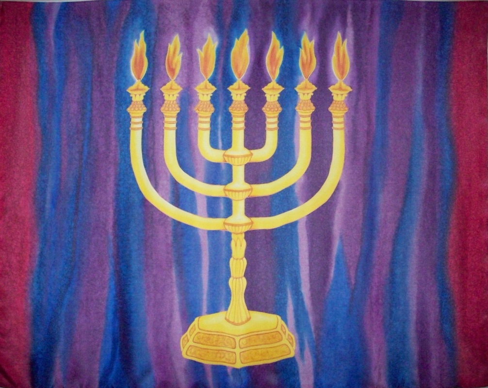 Picture Golden Lampstand on silk flag for praise and worship