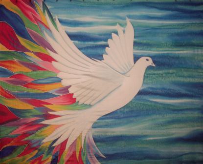 Picture White Dove on silk flag for praise and worship